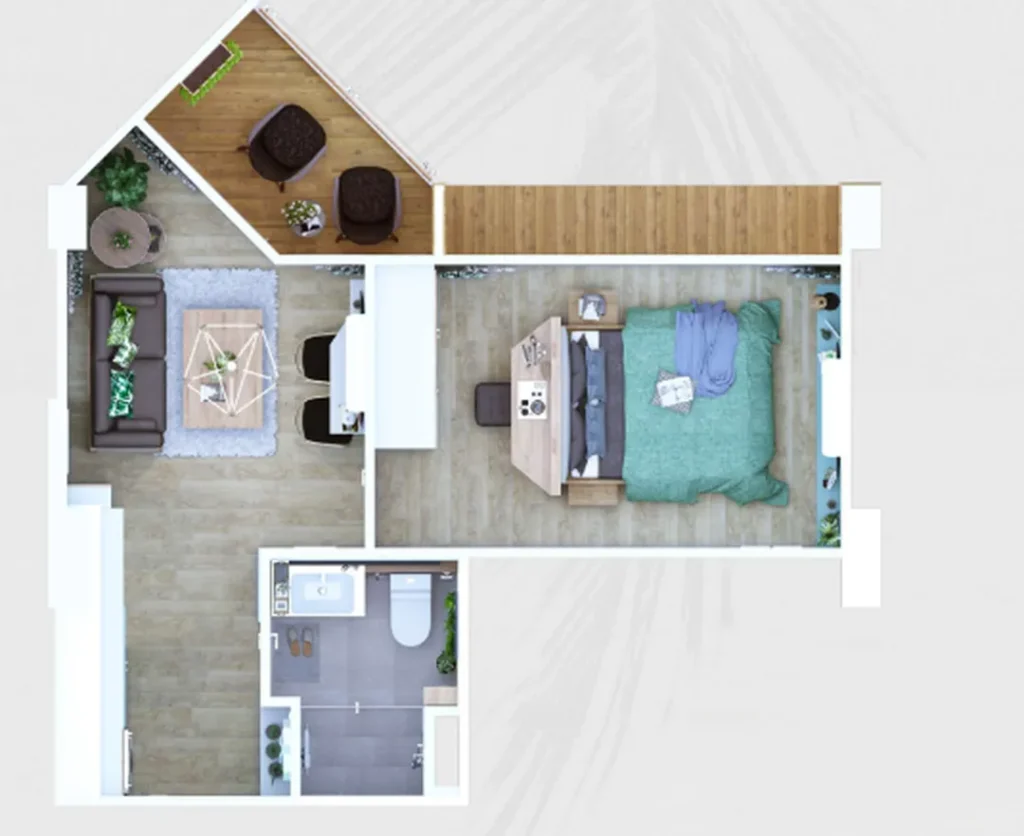 Apartment B1 with 1 bedroom overlooking the garden