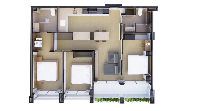 Double bedroom apartments with swimming pool Type E