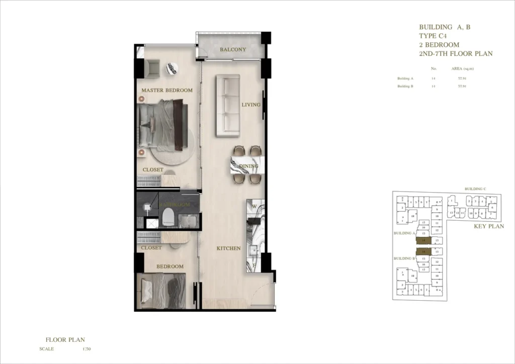 Two bedroom with panoramic sea view 57.91 m² in