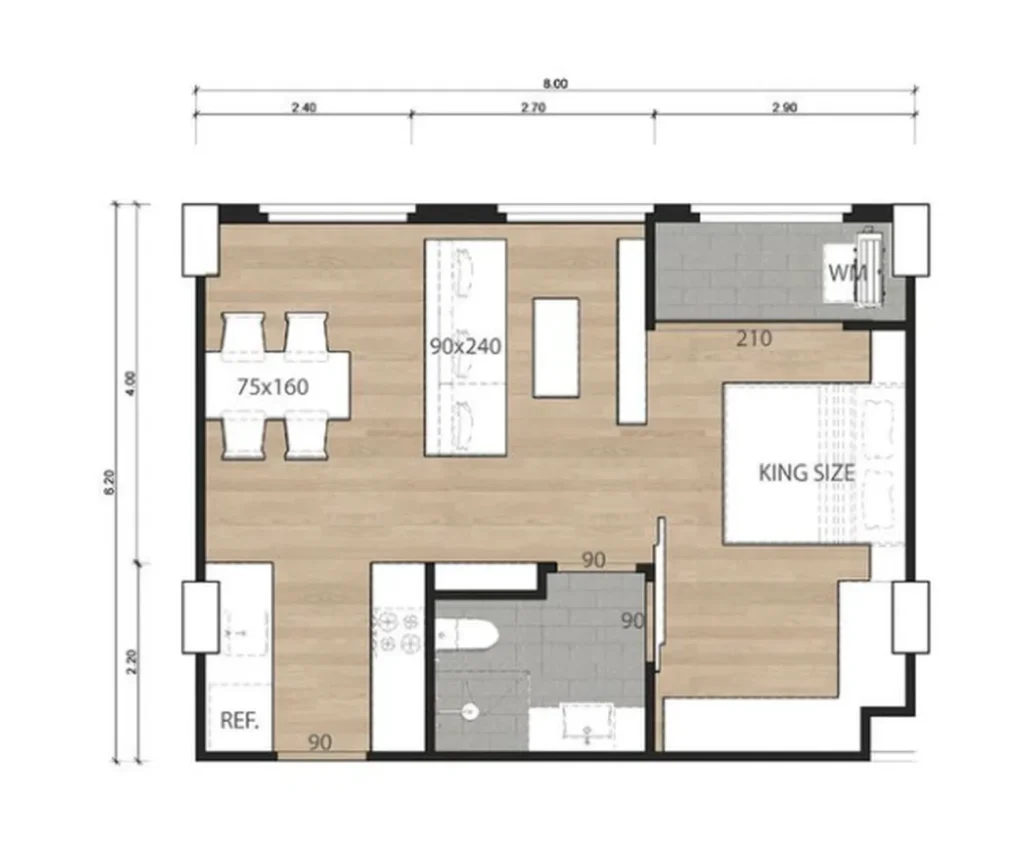 Современная 1-комнатная квартира 47.00 м² в
