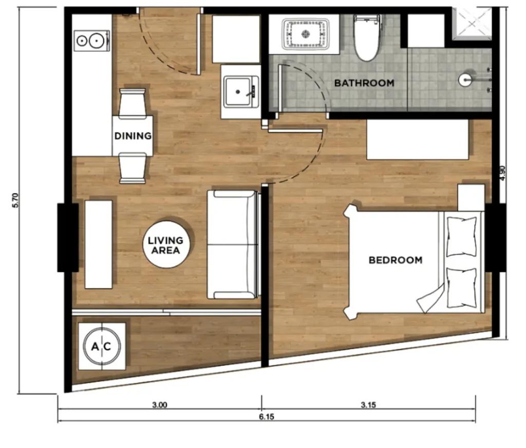 Уютная 1-комнатная квартира 30.84 м² в