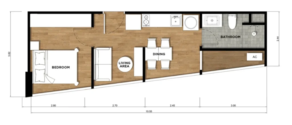 Modern one bedroom 32.78 sq.m. in