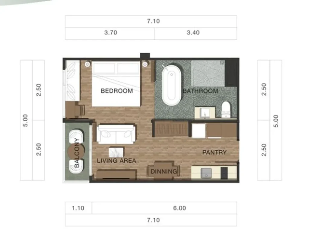Bright apartment in the heart of Karon 35.00 m² in