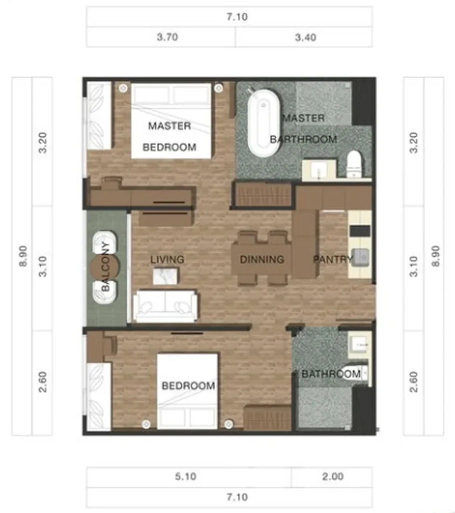 Modern one bedroom apartment of 65.50 sq.m. in