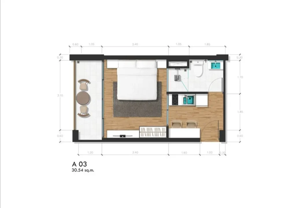 Bright one-bedroom on the third floor 30.54 sq.m. in