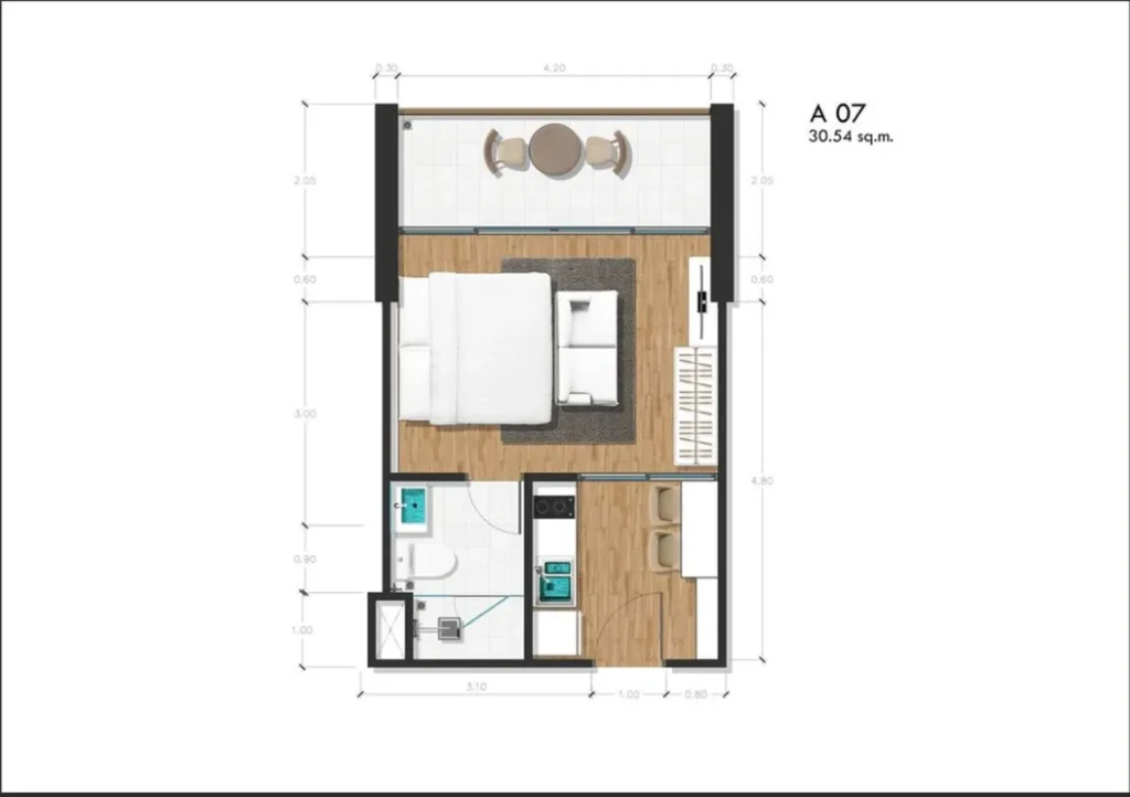 Laconic studio in Ravai 30.54 m² in