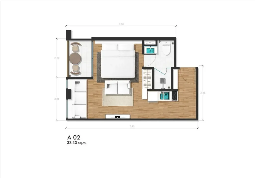 Bright studio with bay view 33.30 m² in