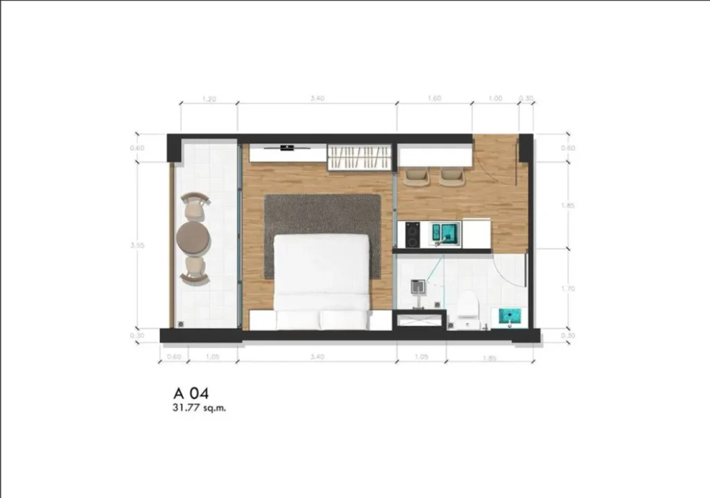 Compact studio for investment 31.77 m² in
