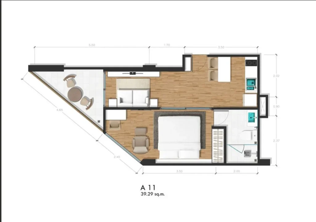 Compact studio for investment 39.29 m² in