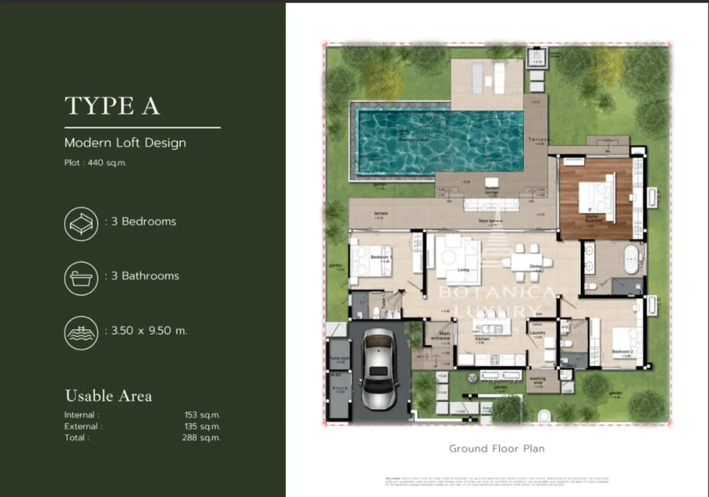 Stylish loft villa with 440 m² swimming pool in