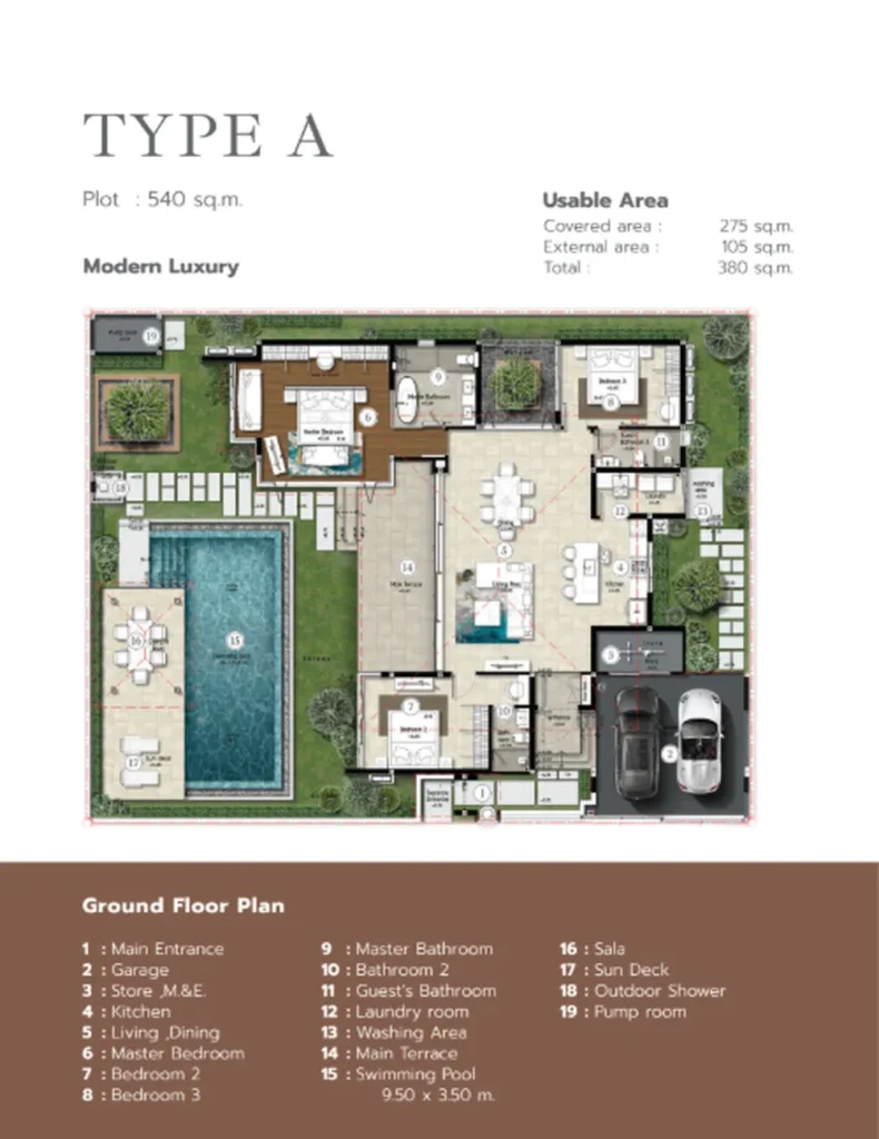 Spacious single-storey modern style villa of 540 m² in