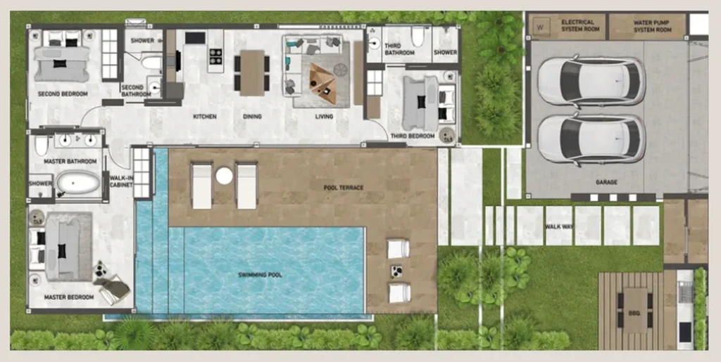 Уютная вилла с BBQ и тремя спальнями 262.30 м² в