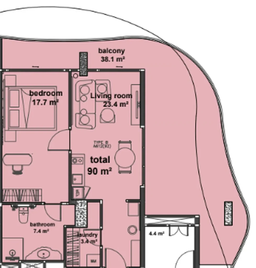 Unique studio apartment of 90 sq.m. in