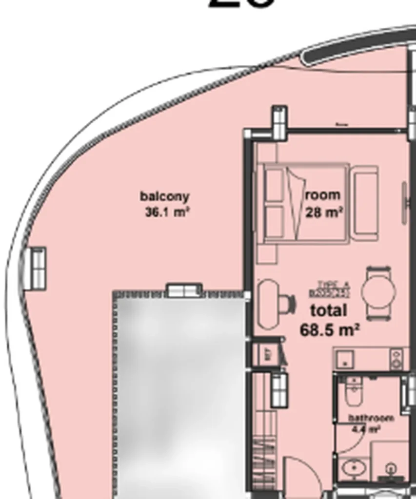 Laconic one bedroom apartment of 128.70 sq.m. in