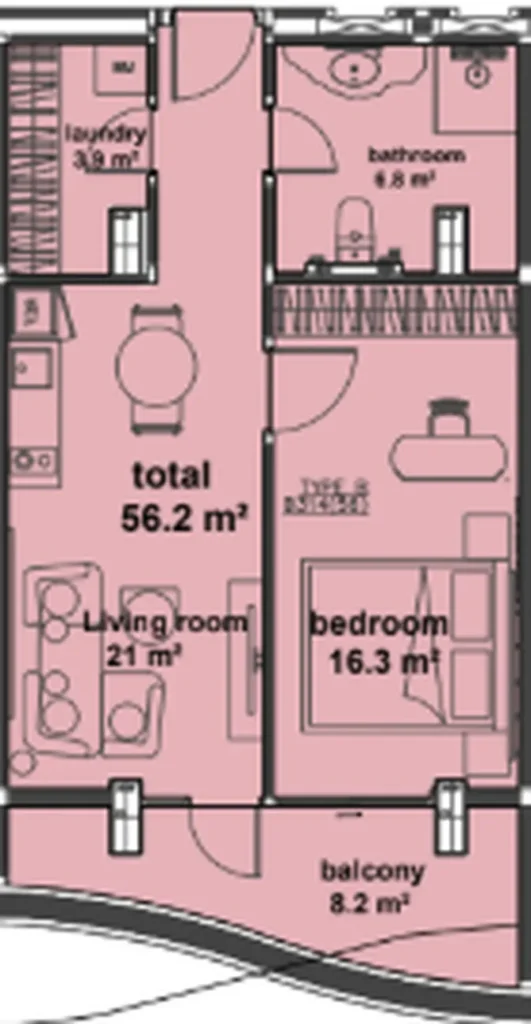 Stylish one-bedroom with pool view 56.20 sq.m. in