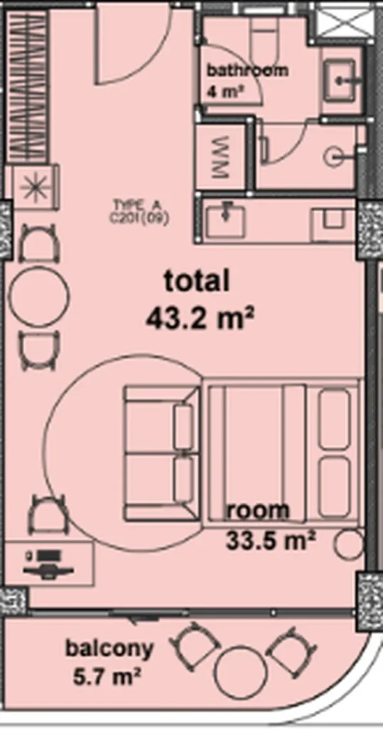 Spacious studio of larger format 67.9 sq. m. in