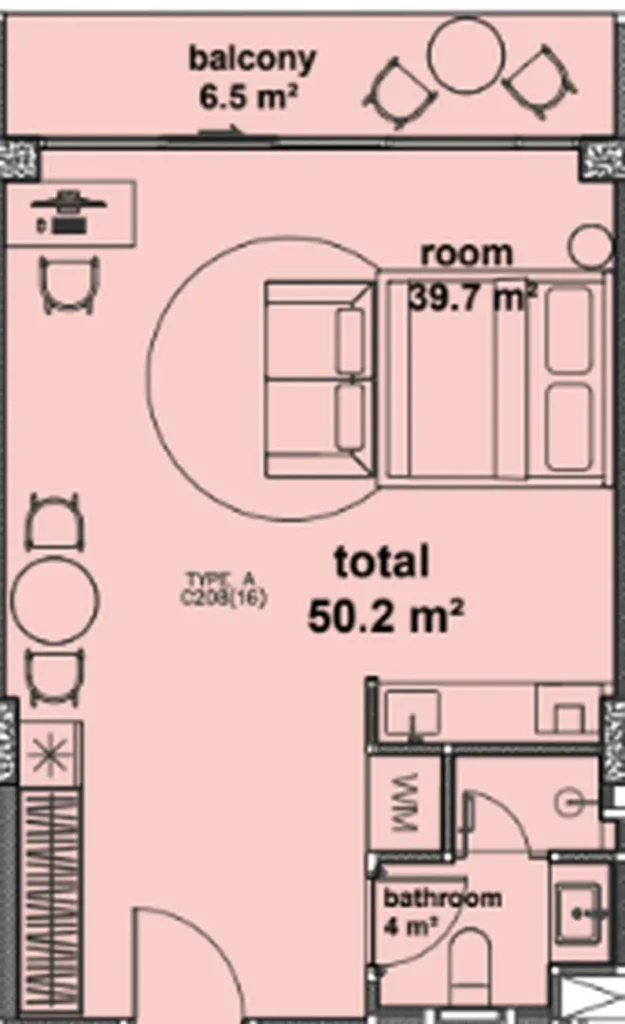 Spacious studio with a large room of 50.20 m² in