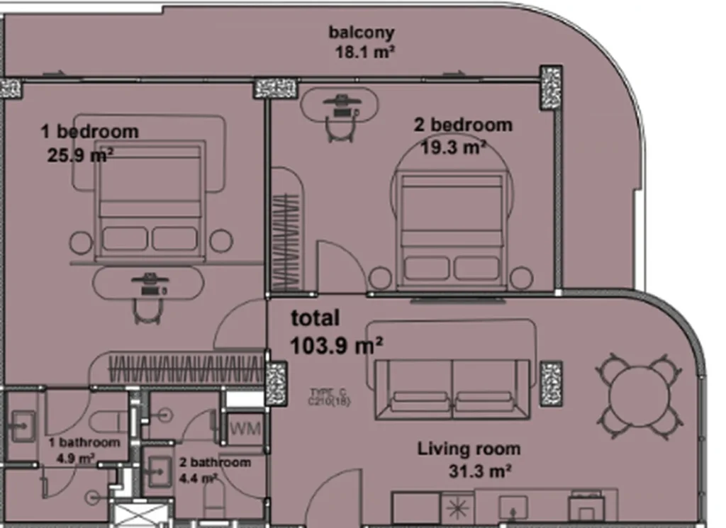 Spacious 2-bedroom apartment 50.20 m² in