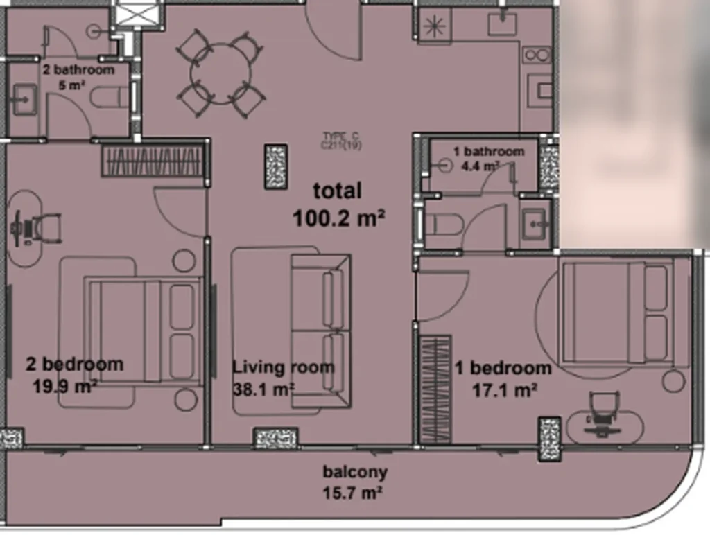 Spacious 2-bedroom apartment 103.90 m² in