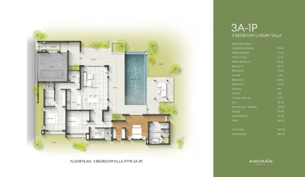 Spacious 3-bedroom villa with sala and pool of 555 m² in