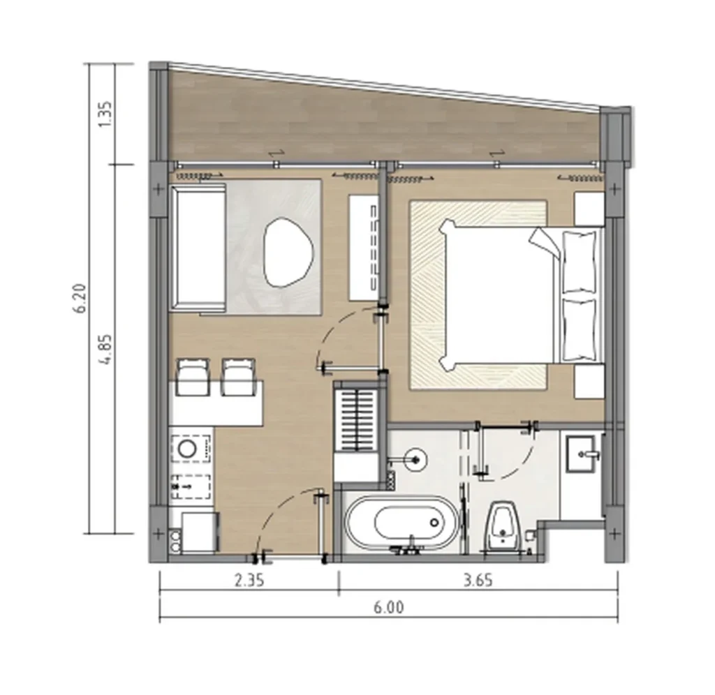 Уютная 1-комнатная квартира 35.74 м² в