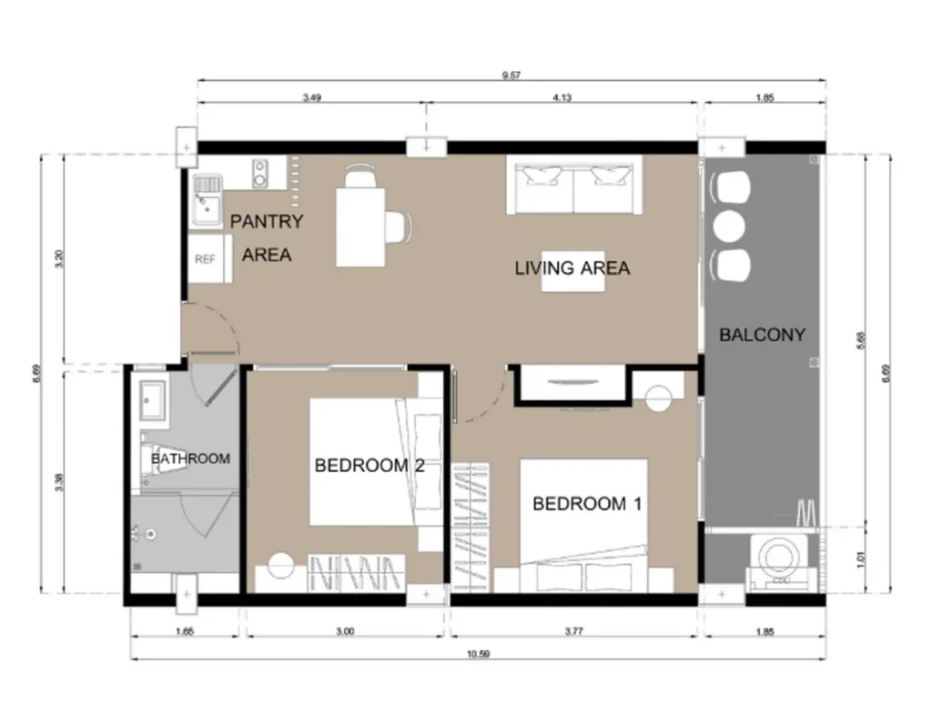 Комфортабельные 2-комнатные апартаменты 68.91 м² в