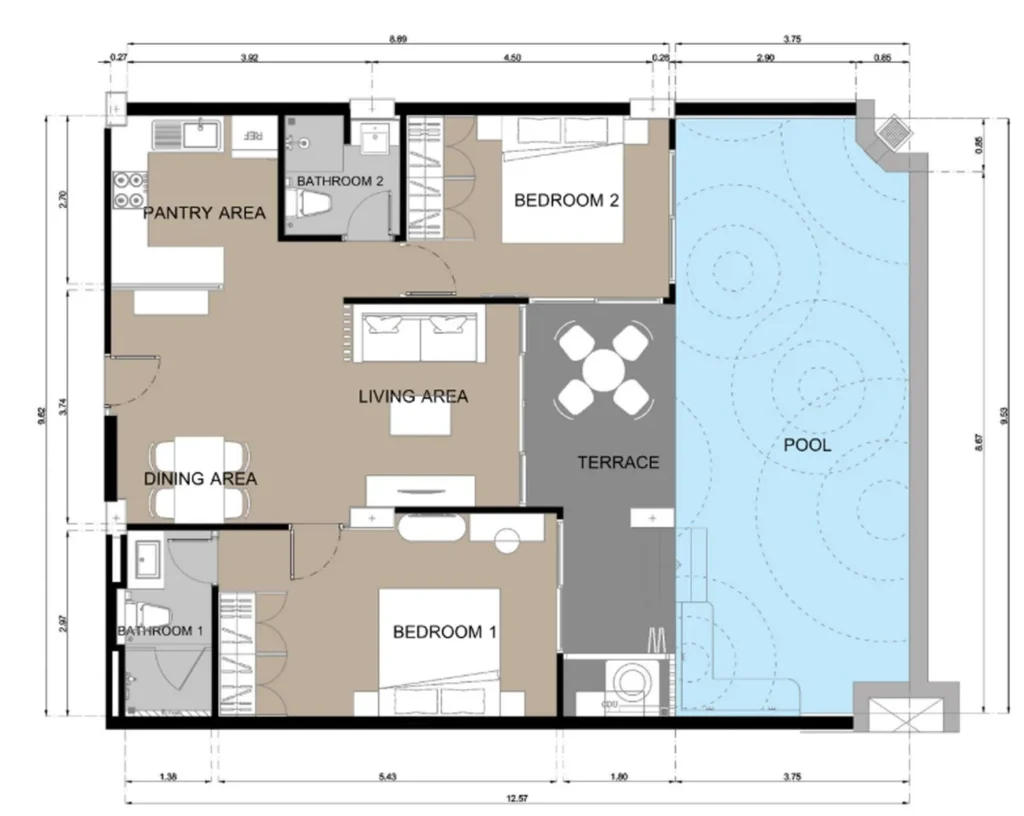 Дуплекс с приватным бассейном 127.22 м² в