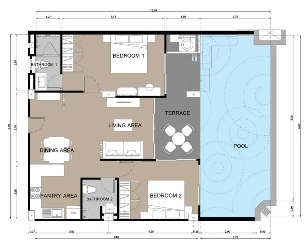Spacious apartment with private pool 128.58 m² in