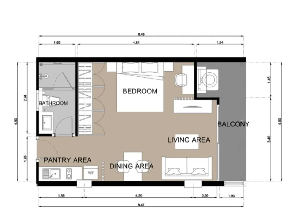 Compact studio with a spacious terrace of 43.44 sqm in