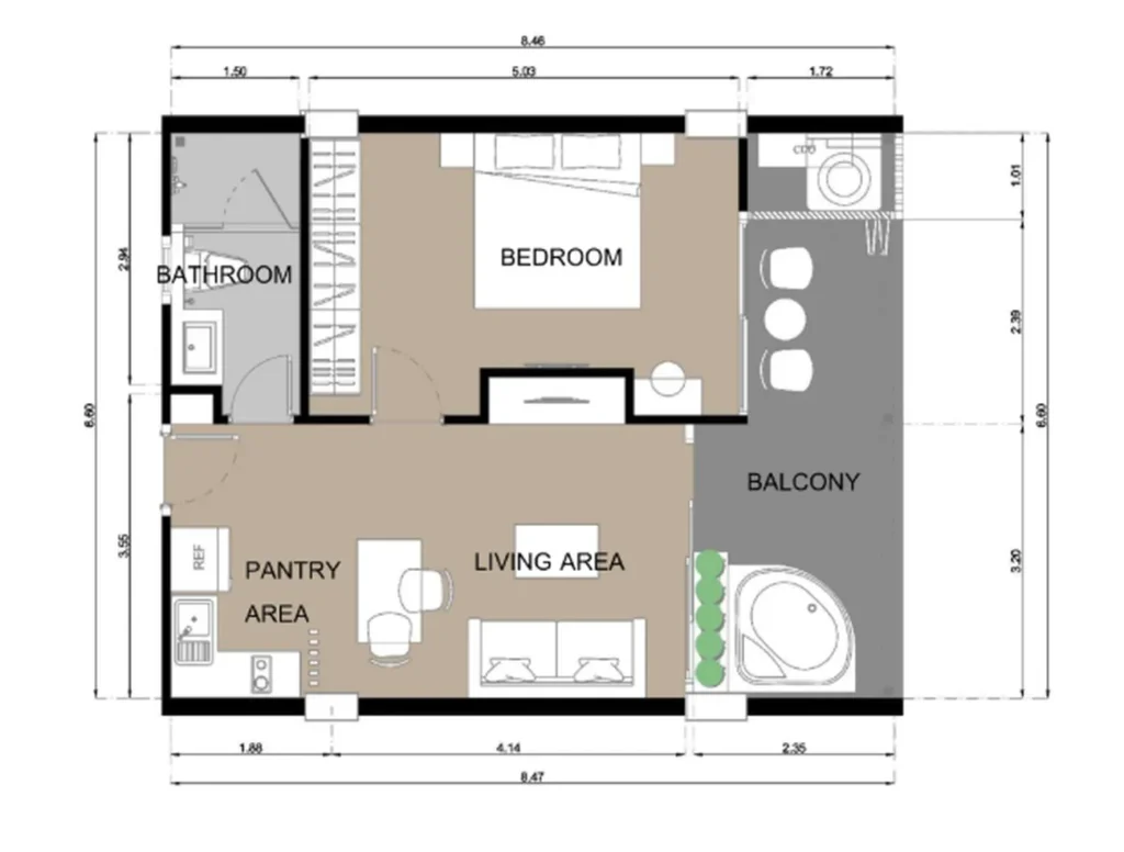 Spacious one-bedroom with terrace by the sea 57.48 sq.m. in