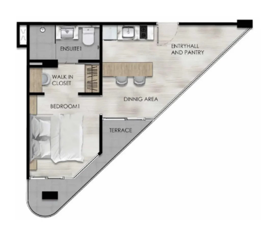 Compact one-bedroom with mountain view 39.21 sq.m. in
