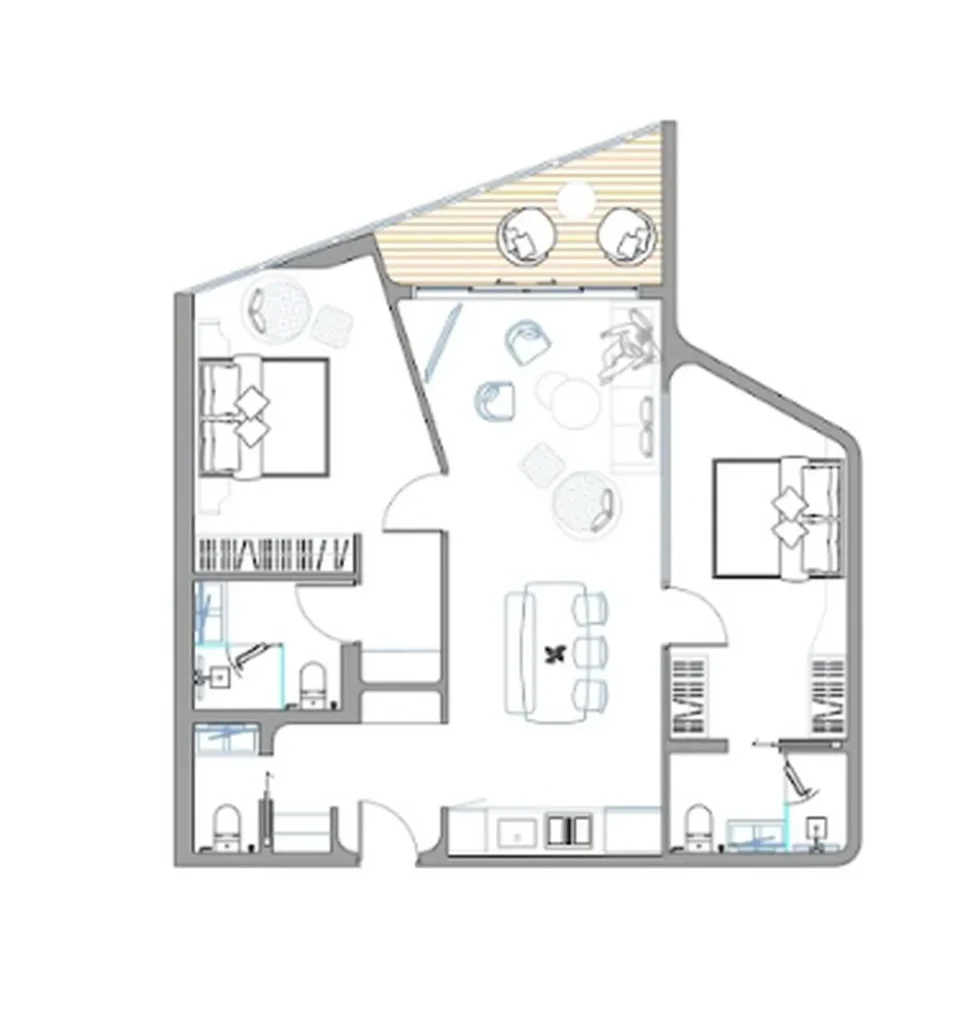 Просторная 2-комнатная квартира 97.79 м² в