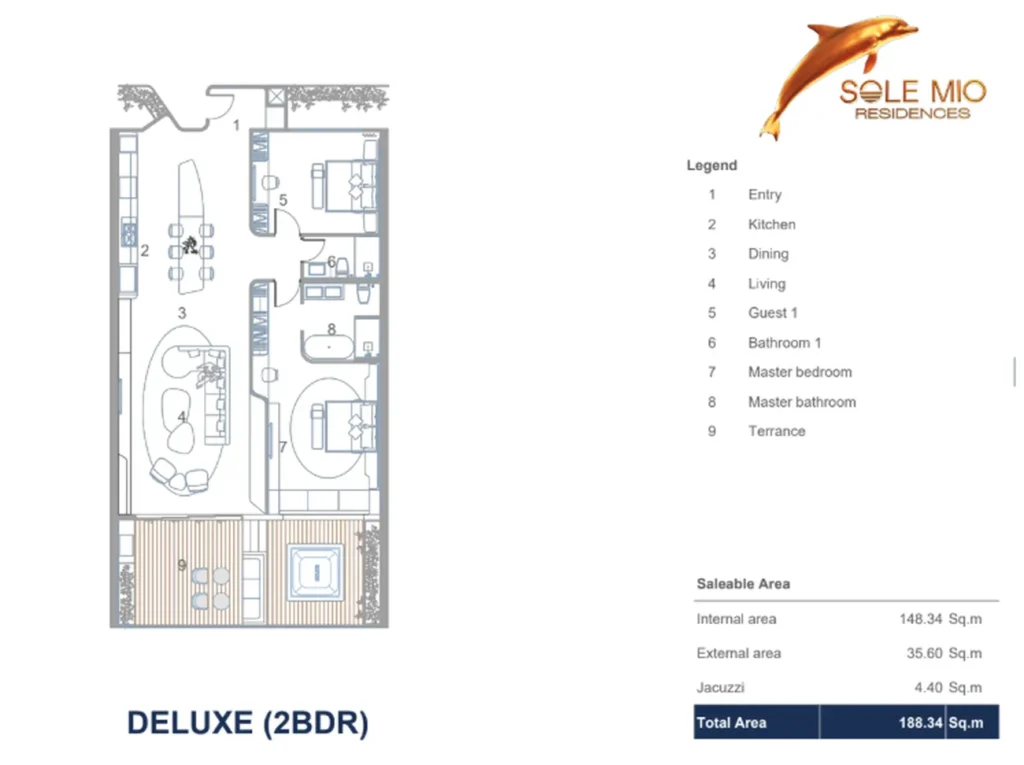 Комфортная 2-комнатная квартира 95.40 м² в