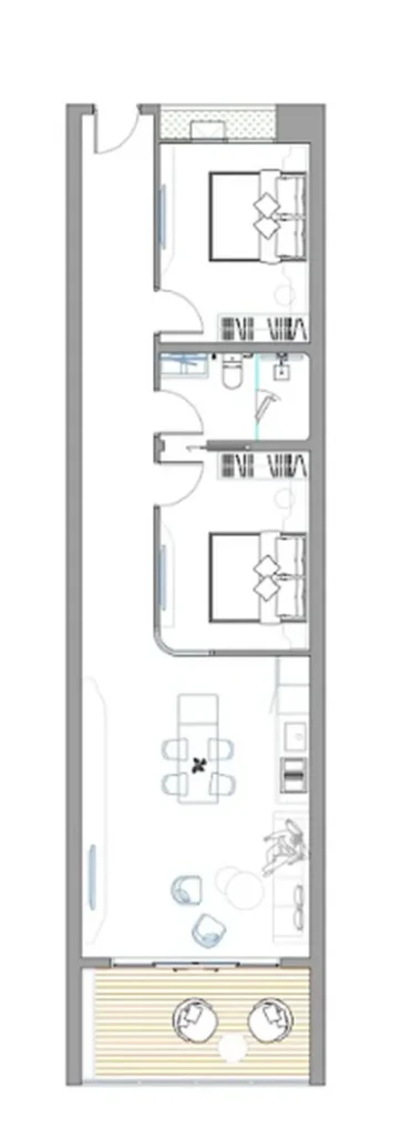Продуманная двухкомнатная квартира 72.88 м² в