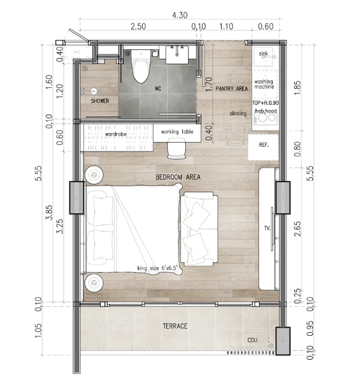 Stylish studio with terrace of 29 m² in