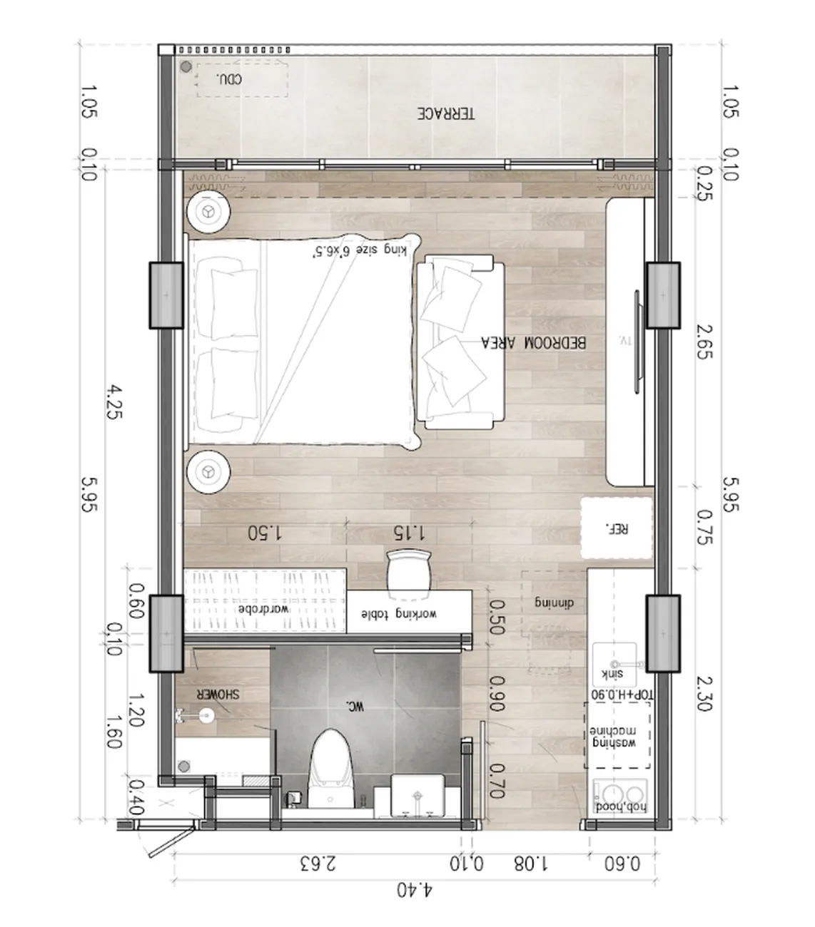Светлая студия с панорамой на сад 31.7 м² в