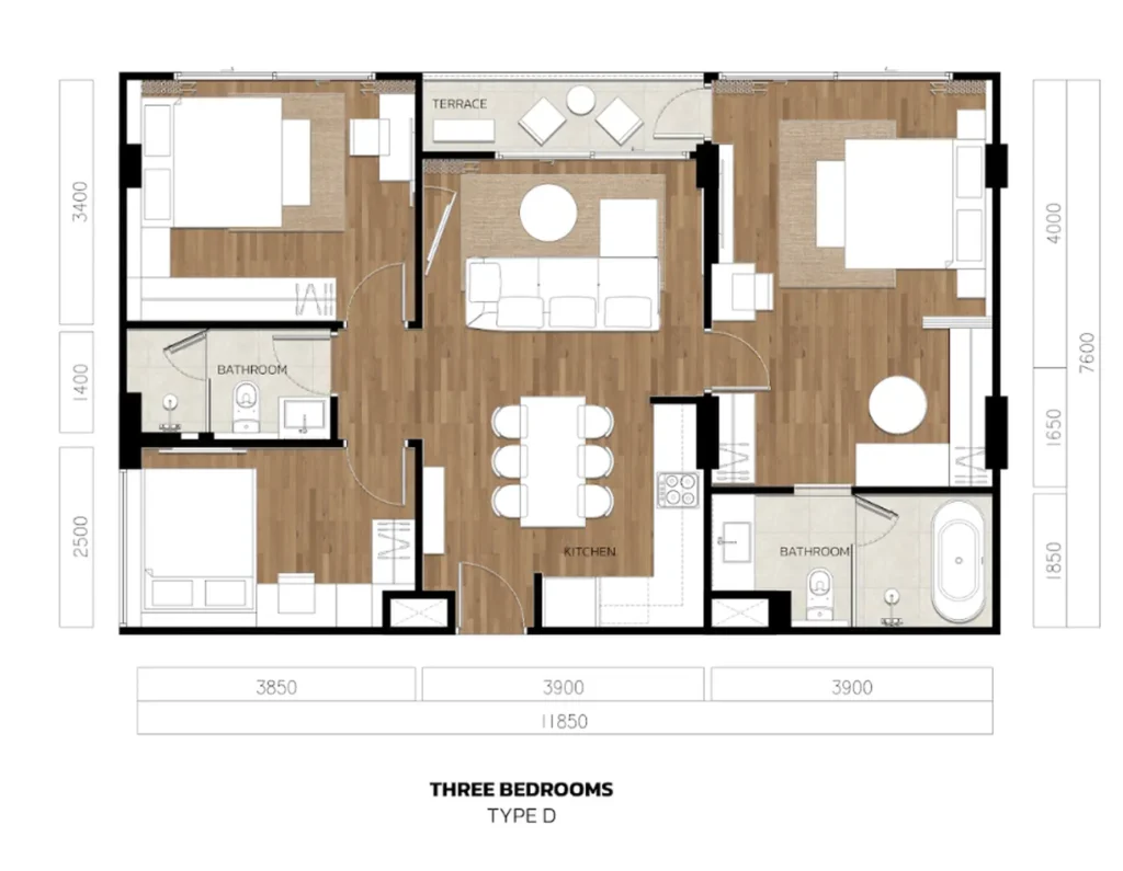 Spacious three bedroom apartment with pool view 89.92 sq.m. in