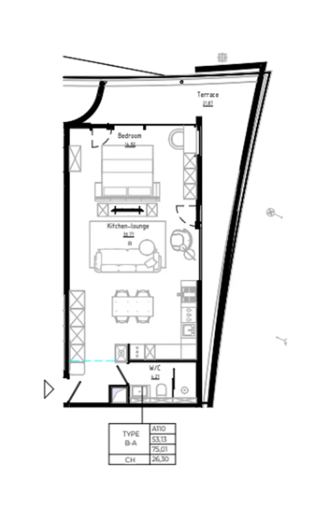 Spacious 1 bedroom apartment with terrace 75 m² in