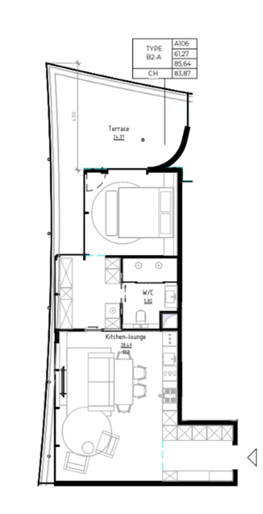 Comfortable 1-bedroom apartment 85.64 m² in