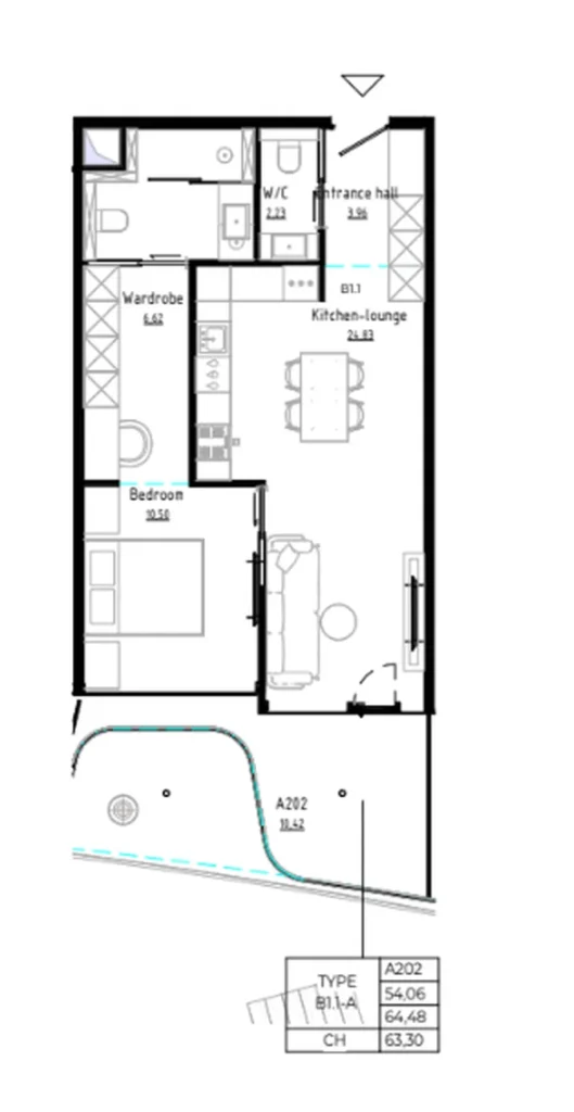 Harmonious one-bedroom with green view 64.48 sq. m. in
