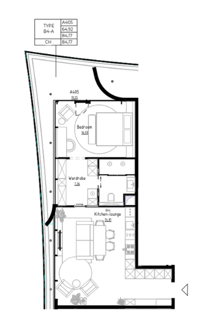 Comfortable one bedroom with a large balcony 84.17 sq.m. in