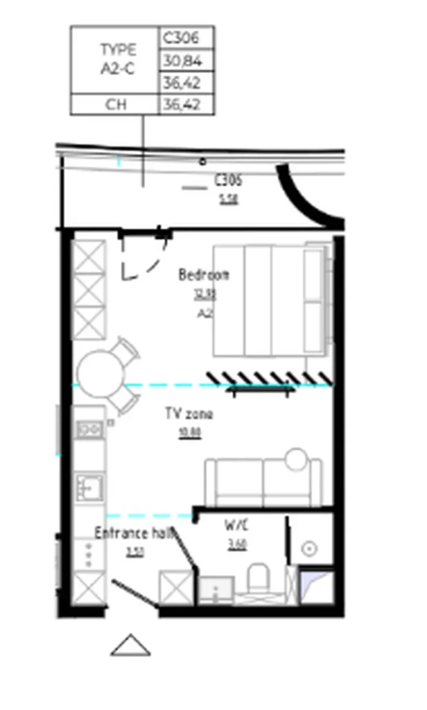 Cozy studio with balcony 36.42 sq.m. in