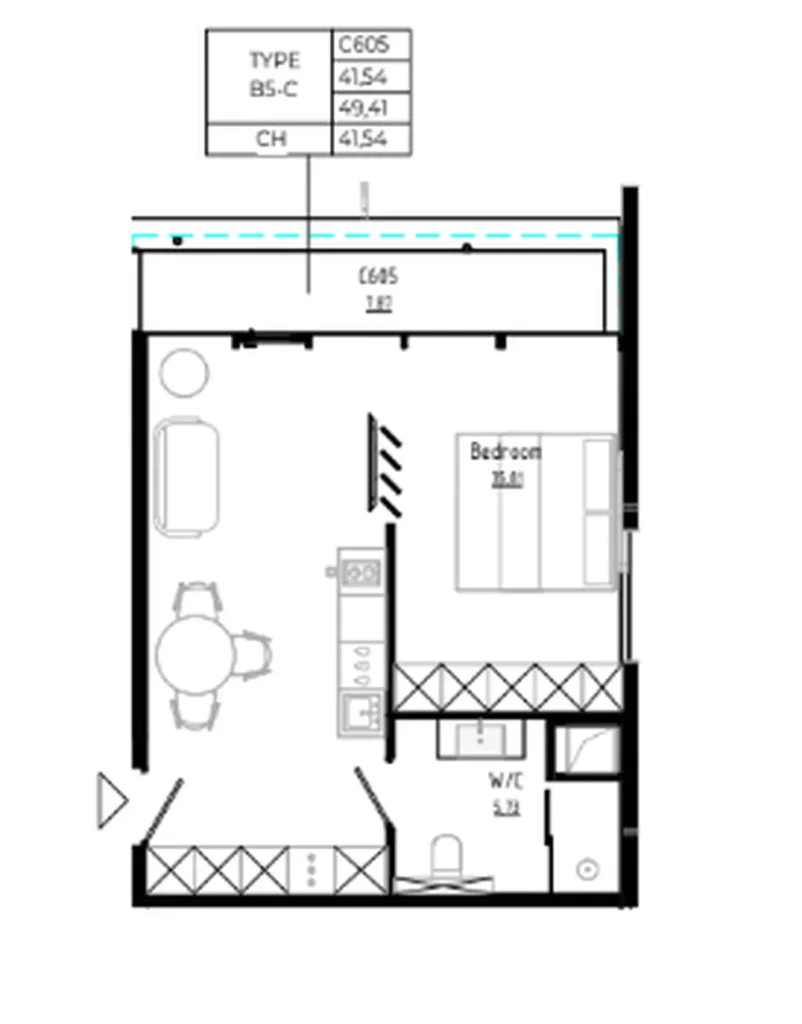 One bedroom with panoramic view to the greenery 49.41 m² in