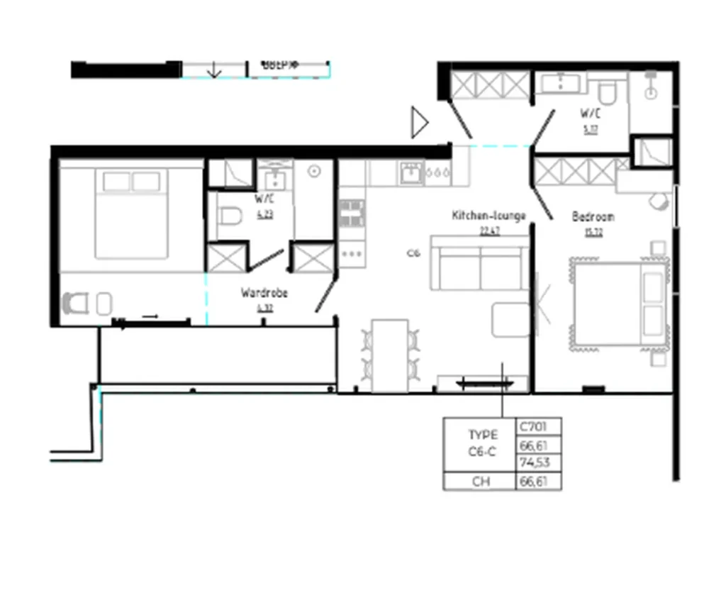 One bedroom with panoramic view to the greenery 49.41 m² in