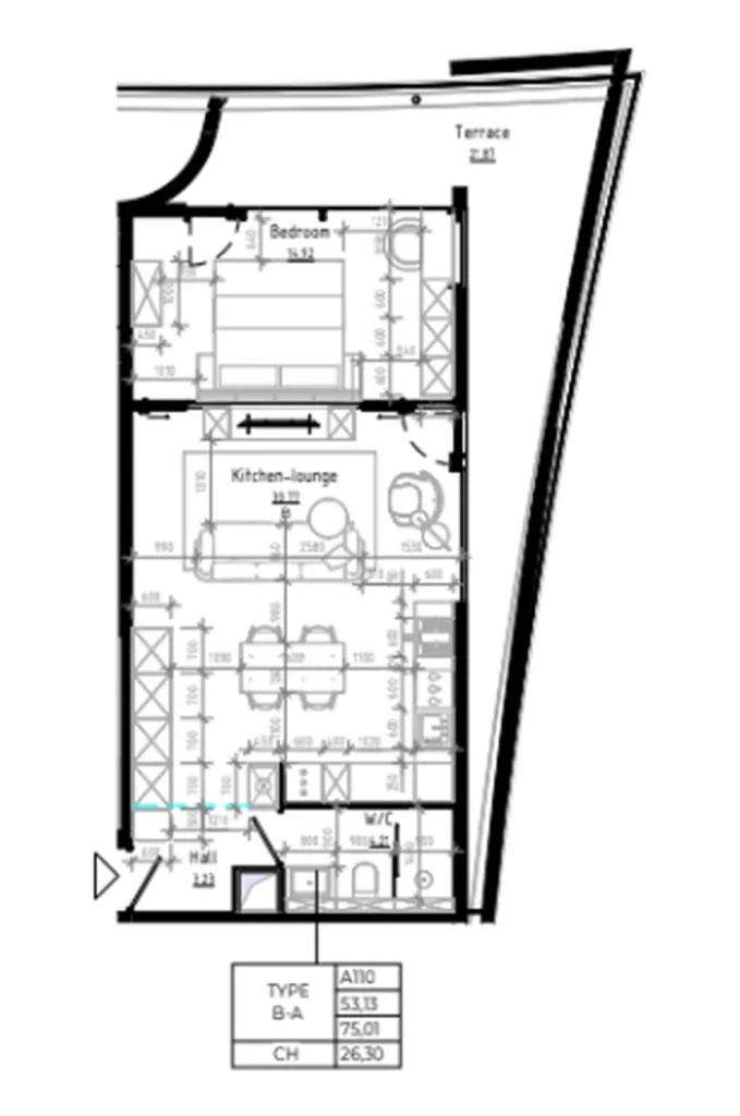 Двухкомнатная квартира с террасой 110.24 м² в