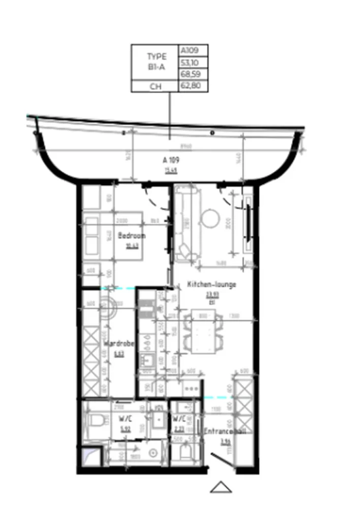Bright one-bedroom 75 sq. m. in