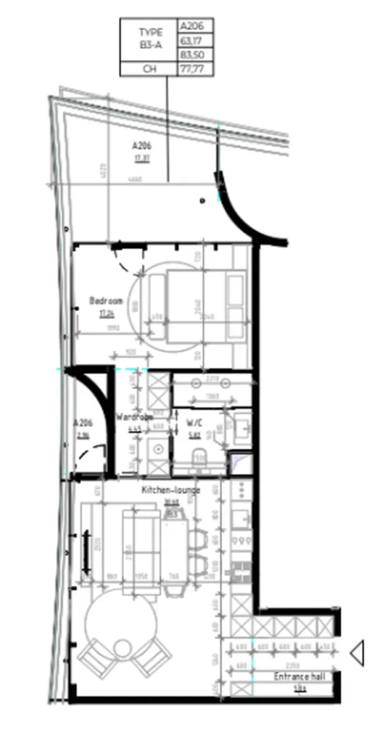 Comfortable one-bedroom 68.59 sq.m. in