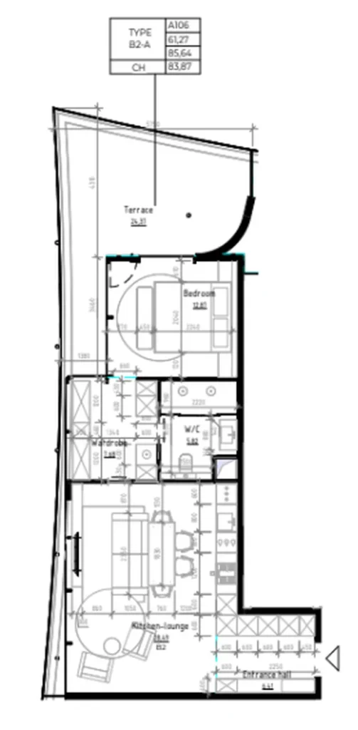 Laconic studio apartment 85.64 sq.m. in