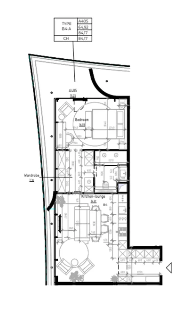 Spacious one-bedroom with terrace-lounge 84.17 sq.m. in