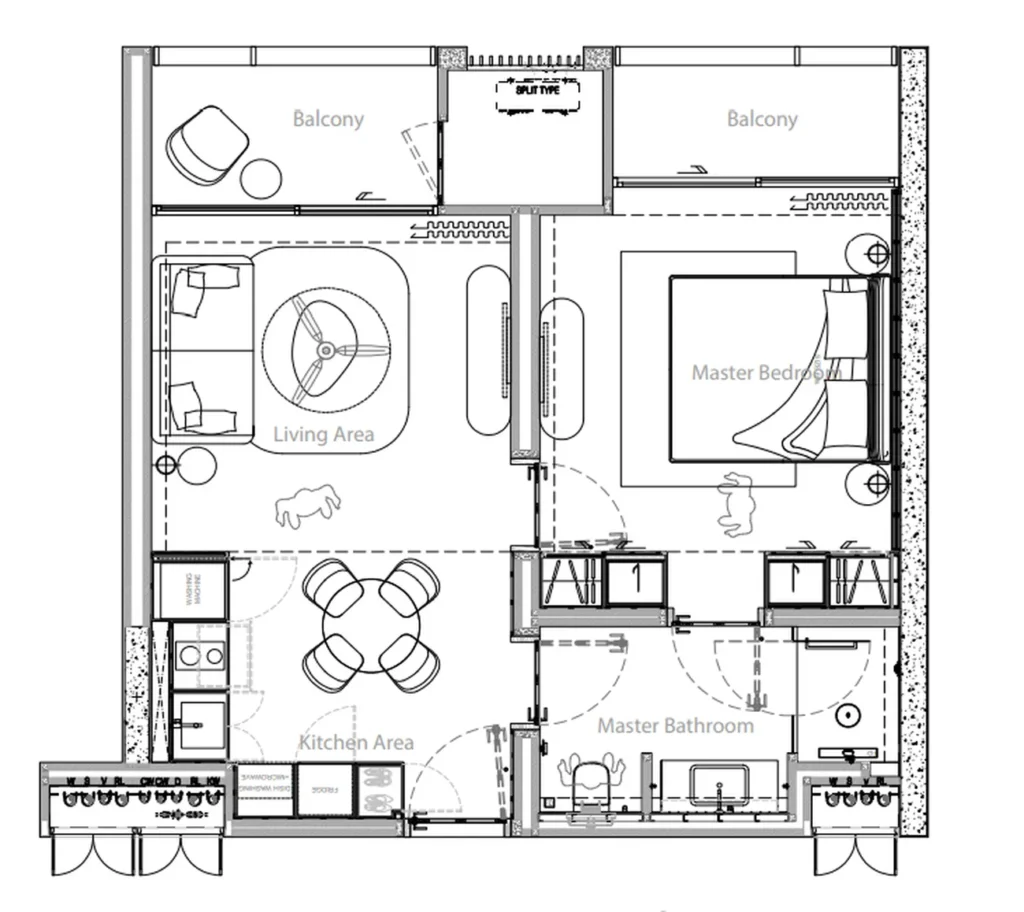 Bright one-bedroom with two balconies 64 sq.m. in